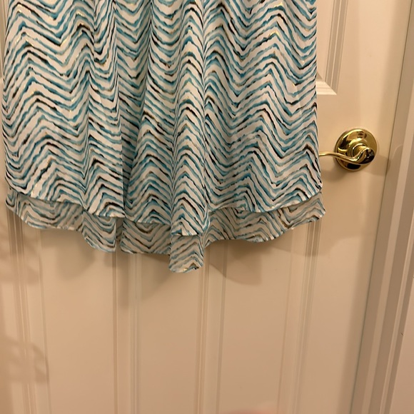 White House Black Market Wm Dress Printed Smock Sleeveless Blue High Neck L. - Picture 9 of 10